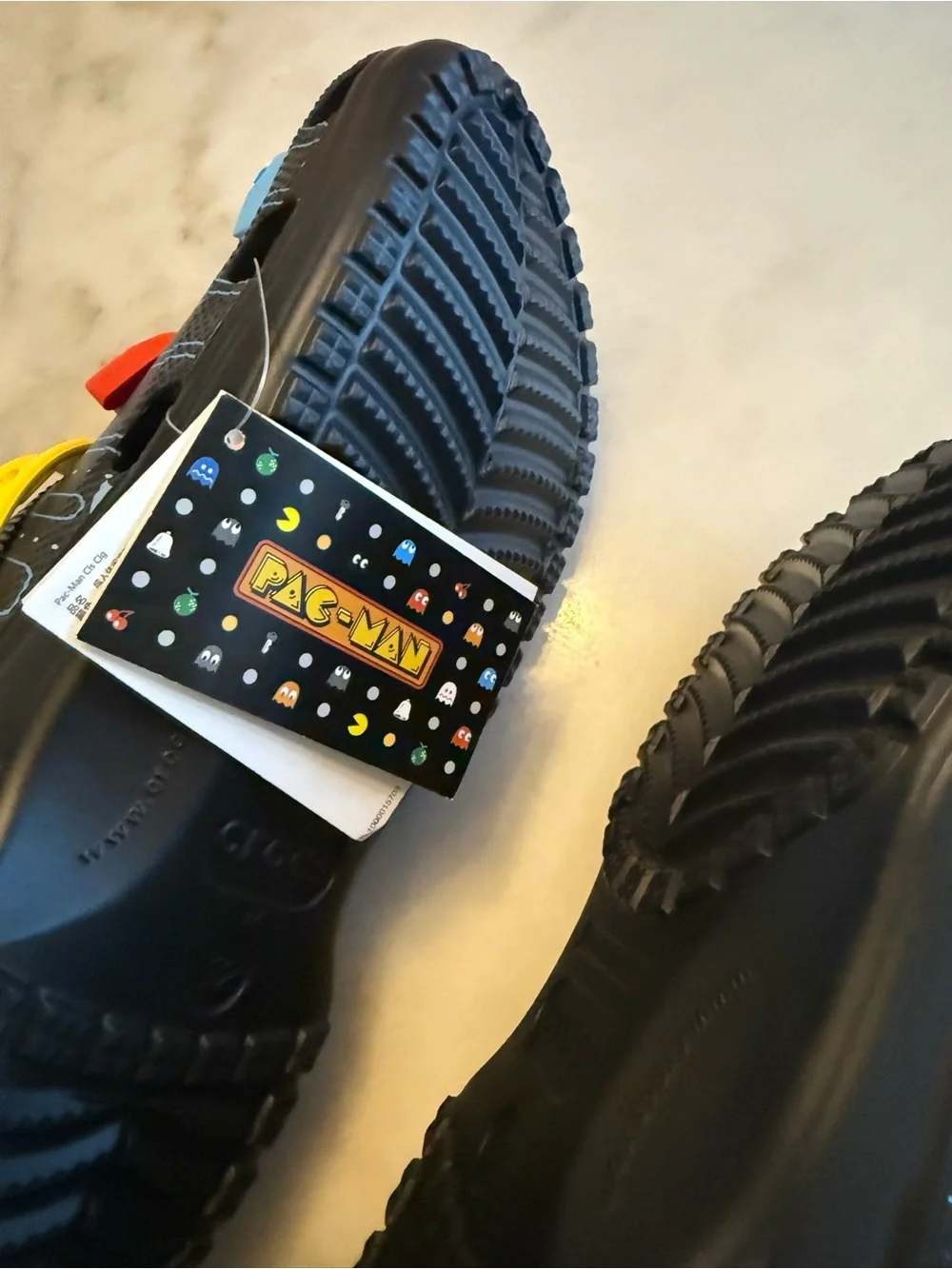 CROCS Pac-Man Themed Black Clogs with Yellow Strap